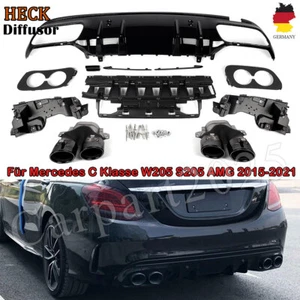 C43 Look Rear Diffuser Diffuser + Exhaust Black for Mercedes W205 S205 ABS - Picture 1 of 16