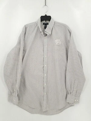 Lands End Mens Dress Shirt 17.5 37 White Gray Striped Button-Down 100% Cotton - Image 1 of 4