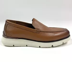 Skechers Augustino Ossie Moc Toe Loafer Mens 9 Cognac Brown Leather Dress 205096 - Picture 1 of 10