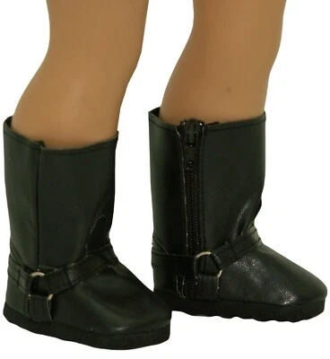 Black Leather Harness Riding Moto Boots Shoes fit 18" American Girl Size Doll