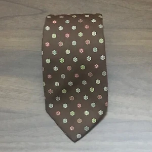 VALENTINO Made In Italy Brown Medallion Geometric Men’s Silk Tie - Picture 1 of 6