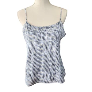 Banana Republic Shirred SNOWDAY Ikat Spaghetti Strap Top Blue White Sz 10 Nwt - Picture 1 of 6