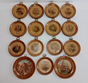 VINTAGE The 13 U.S. States "Woodcroftery" Wall Plaques, 3.5" Round Wood Plates - Picture 1 of 18