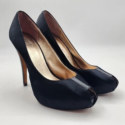 Pelle Moda Peep Toe Satin Stiletto Heels Pumps Black Womens Size 9.5M - Image 1 of 4