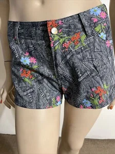 Women’s Grey Floral Denim Cotton Mini Zipper Button Pockets Size S Shorts - Picture 1 of 7