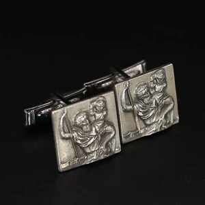 VTG Sterling Silver - 1950s REGINA Catholic St Christopher Men's Cufflinks - 11g - Picture 1 of 5