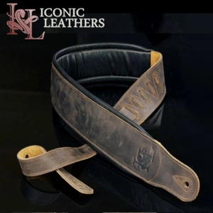 Icónica correa de bajo para guitarra marrón ligeramente angustiado de cuero doble acolchado de 3,25" de ancho - Imagen 1 de 11