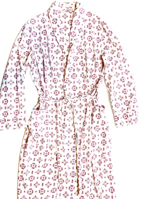 Bata vintage Sears para hombre blanca/roja de algodón 3/4 de longitud 46 bolsillos con cuello de cinturón Foto 1 de 4