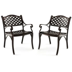 Set of 2 Cast Aluminum Outdoor Chair Patio Dining Chair With Curved Backrests - Picture 1 of 8