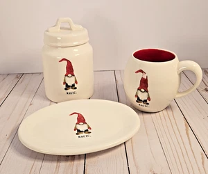 Rae Dunn MAGIC Wichtel Baby Kanister mit Deckel & Becher mit rotem Innenraum & passendem Teller - Bild 1 von 21