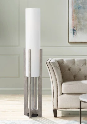 Possini Euro Arrista 63" Modern Gray Wash Cylinder Floor Lamp - Image 1 of 4