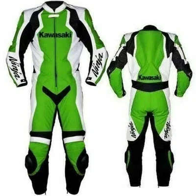KAWASAKI MONSTER MOTORBIKE LEATHER RACING SUIT  COWHIDE LEATHER MEN RACING SUIT - Image 1 of 2
