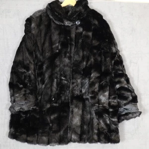 Dennis Basso Kunstfellmantel Damen 2XL schwarz braun mittellang Knopf Jacke Plüsch - Bild 1 von 9