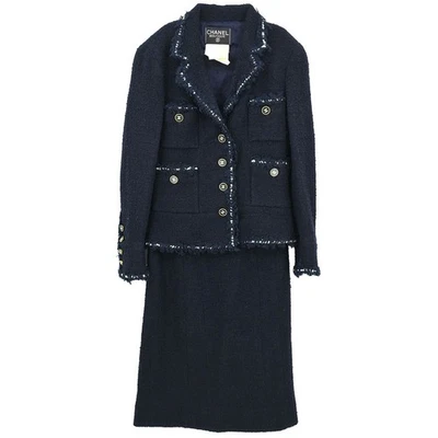 Chanel Setup Suit Jacket Skirt Navy 94A #38 116164 - Image 1 of 4