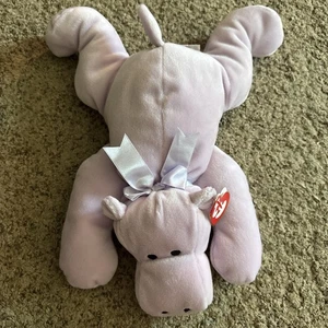 1996 TY Beanie Baby Pillow Pal Tubby Purple Hippo Hippopotamus Plush - Picture 1 of 7