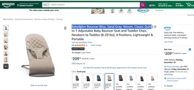 BabyBjorn Bouncer Bliss, Sand Gray, Woven, Classic Quilt - Image 1 of 2