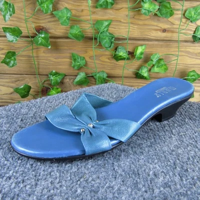 Munro American Women 8 Narrow Blue Leather Bow Slip On Sandals Low Heel Comfort - Image 1 of 4