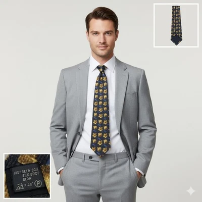 Corbata floral Ermenegildo Zegna 100 % seda amarillo azul negro patrón espiga Foto 1 de 4