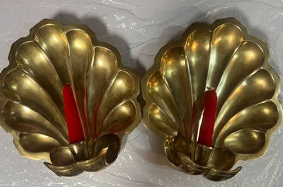Apliques portavelas de pared vintage de latón pesado Hollywood Regency par Foto 1 de 3