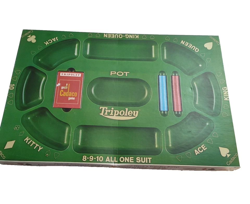 VTG 1960s Cadaco Tripoley Game Set Green Board Chips Cards Complete - Image 1 of 4