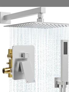 Duschsystem, 10" Hochdruck Gebürstetes Nickel Duschkopf mit Handbrause - Bild 1 von 7