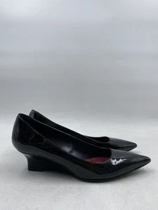 Burberry Black Patent Leather Solid Pointed Toe Wedge W 7 - Picture 1 of 10