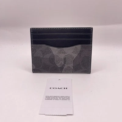 Estojo de cartão de identificação Coach unissex fino assinatura estampa camuflada lona CY266 cinza/preto - Imagem 1 de 4