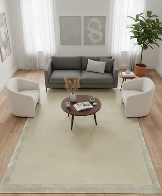 White  Wool & silk Hand Tufted Rug, Living Room, Bedroom, Kids Room , - Image 1 of 4