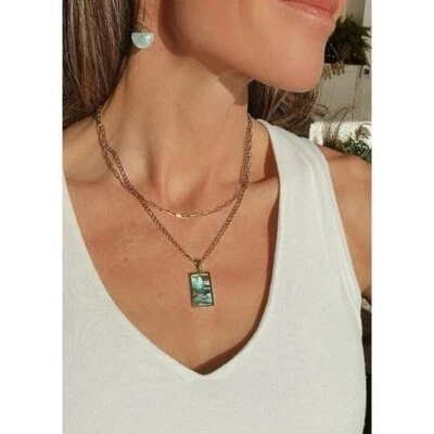 HERMOSO Collar Colgante Concha de Abulón Cadena Figaro o Madreperla Concha Foto 1 de 4