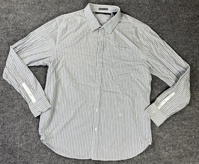 Sean John 衬衫男式 3XL 蓝色灰色剪裁合身条纹纽扣 — 第 1/4 张图片