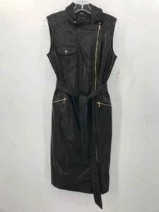 Pre-Owned Calvin Klein Black Size 10 Leather Midi Sleeveless Dress - Picture 1 of 3