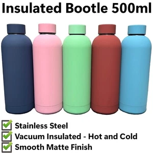 Insulated Water Bottle Matte Pastel Colours Smooth Thermal Stainless Steel 500ml - Picture 1 of 7