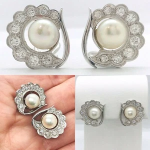 Omega Ohrringe 8,2 mm weiße Akoya Zuchtperlen Diamant 750 Weißgold - Bild 1 von 12