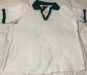 Ashley Stewart Two Tone Polo Shirt Woman’s 14/16 White W/ Green Trim 100% Cotton - Picture 1 of 13
