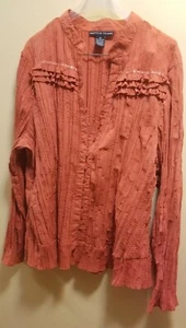 "Antilia Femme" Burnt Rust Langarm Button Down Rüschen Crinkle Bluse Gr. 3X - Bild 1 von 5