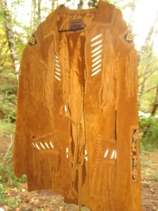 CHAQUETA DE GAMUZA VINTAGE DE CUERO SEAMUK marrón con flecos y cuentas para hombre - 3XL - AÑOS 70 - Imagen 1 de 9