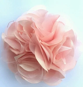 Ladies 10cm/4 " Beautiful Shell Pink Full Flower Hair Clip/corsage. Chiffon. - Picture 1 of 3