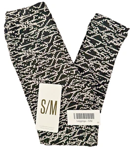 NUOVO Lularoe Leggings Bambina S/M (TG. 2-8) Nero Bianco Geometrico Morbido Elasticizzato - Foto 1 di 9
