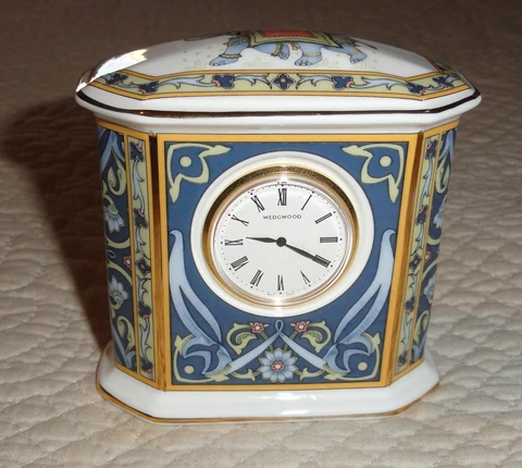 Vintage Wedgwood Desk or Mantel Clock Blue Elephant Floral FOR PARTS or REPAIR Cover