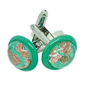 Murano Vetro Gemelli Circolare Verde Bronzo Argento Venezia Matrimonio - Foto 1 di 6