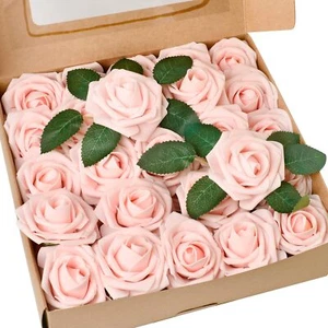 50Pcs Artificial Flowers Roses Bulk Light Pink Foam Fake Roses with Stems for... - Picture 1 of 5