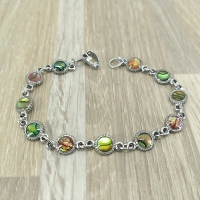 Pulsera Vintage Tono Plata Multicolor Abulón Vinculado Joyería de Moda Foto 1 de 4