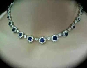 25Ct Round Cut Lab-Created Sapphire Tennis Necklace 14K White Gold Plated 18" - Picture 1 of 3