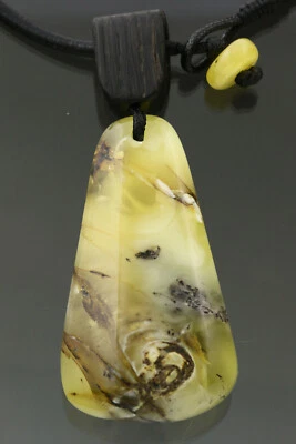 Genuine BALTIC AMBER Large Bluish Pendant on Leather String 42g 191217-8 - Image 1 of 4