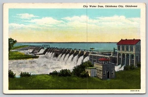 Postcard City Water Dam Oklahoma City Oklahoma Linen - Picture 1 of 2