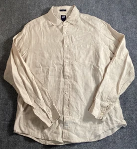 Gap Shirt Mens Large Linene Button Tan Solid Long Sleeve Festival Pocket Vintage - Picture 1 of 6