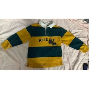Wallabies boys rugby jersey knit top green yellow with a white twill collar sz 6 - Picture 1 of 6