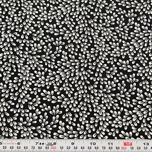 White Florals on Black by Faye Burgos Marcus Fabrics Cotton Remnant 10" x 43" - Picture 1 of 2