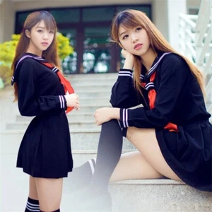 JK Uniform Summer Long Sleeve Uniforms Girls Sailor Set Pleated Skirt JK Uniform - Picture 1 of 21