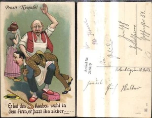 216810,Künstler Litho Mann klopt Knaben Po Prosit Neujahr Spruch Scherz Humor - Picture 1 of 1